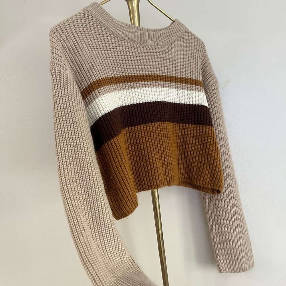 SHEIN Multicolor‎ neutral casual cropped Striped Knit Sweater M